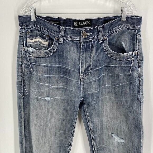 Buckle Black Mens Low Rise Slim Straight Jeans Distressed‎ Blue Y2K 34x32 - Picture 7 of 12